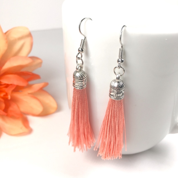 Coral Tassel Drop Earrings - Picture 3 of 3